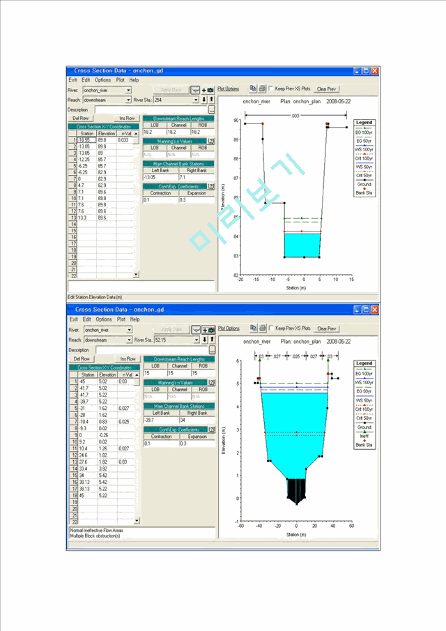 [공학][수리분석] HEC-RAS를 이용하여 온천천 유역에 대한 수리 분석을 하시오   (2 )